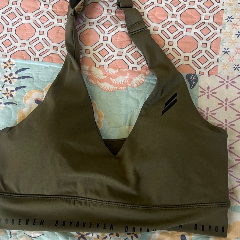 DOYOUEVEN Khaki Halter Sports Bra